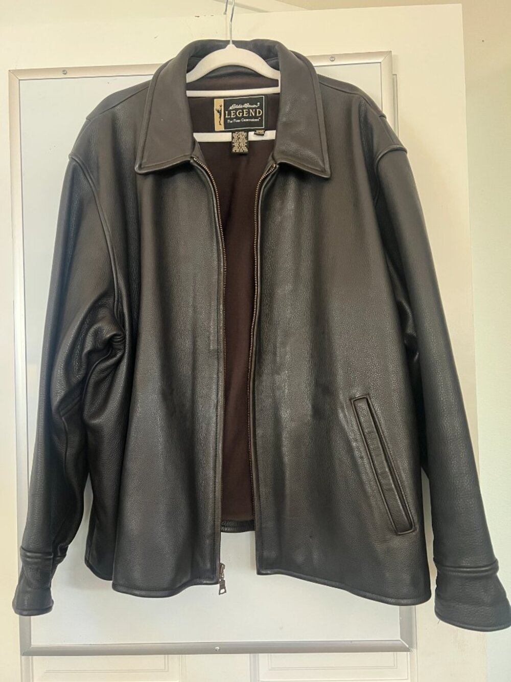 Vintage Eddie Bauer Legend Black/Brown Leather Stine Zip Jacket Women's XXL